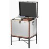 Vintiquewise Silver and Brown Trimmed Faux Leather Lockable Square Lined Storage Trunk, End Table on Metal Stand QI003796.SI